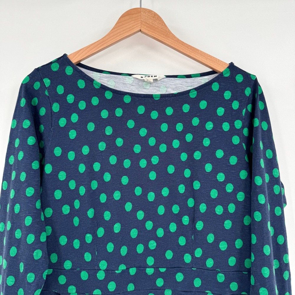 Boden Florrie Blue/Green Polka Dot Long Sleeve 100% Cotton Dress Women's 14R - Picture 4 of 12